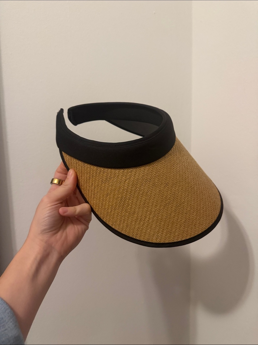 Vintage Straw Visor with Black Trim